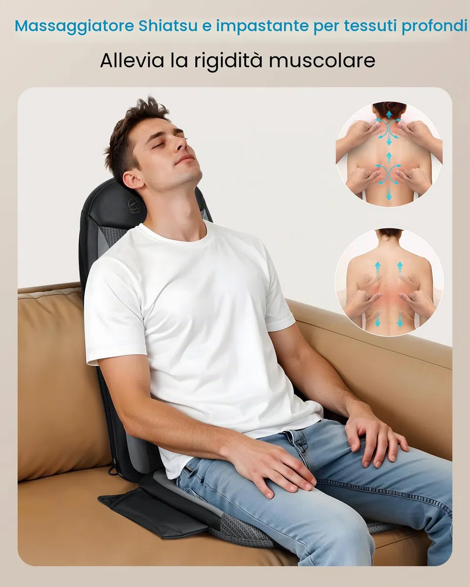 COMFIER Sedile Massaggiante, Shiatsu Coprisedile Cuscino Massaggiante Schiena, Sedile Massaggiante Schiena e Collo con Funzione Riscaldante, Relax per Tutta la Schiena, Adatto per l'Ufficio, Regalo