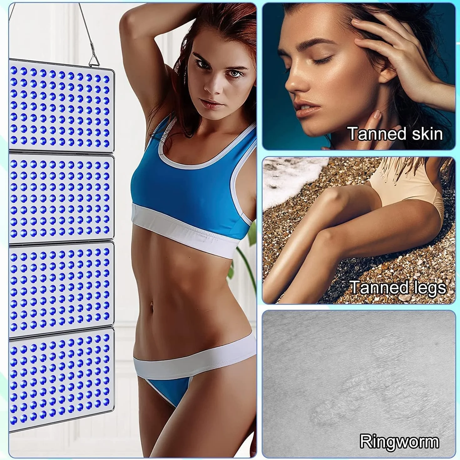 Lampada Abbronzante Viso 48W 384 LED Pieghevole Solarium con Protezione Occhi Argento