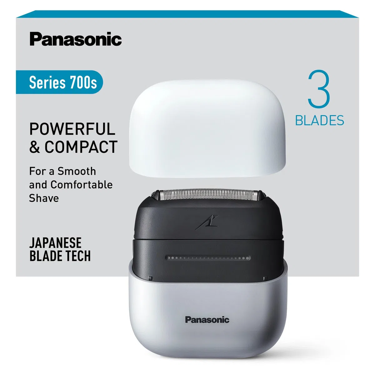 Panasonic ES-ACM3BW503 Serie 700 Rasoio Compatto a 3 Lame, Rasoio Elettrico Wet & Dry per Uomo, Sensore per la Barba, Impermeabile IPX7, Ricarica USB-C, Adattatore di Alimentazione USB AC, Bianco