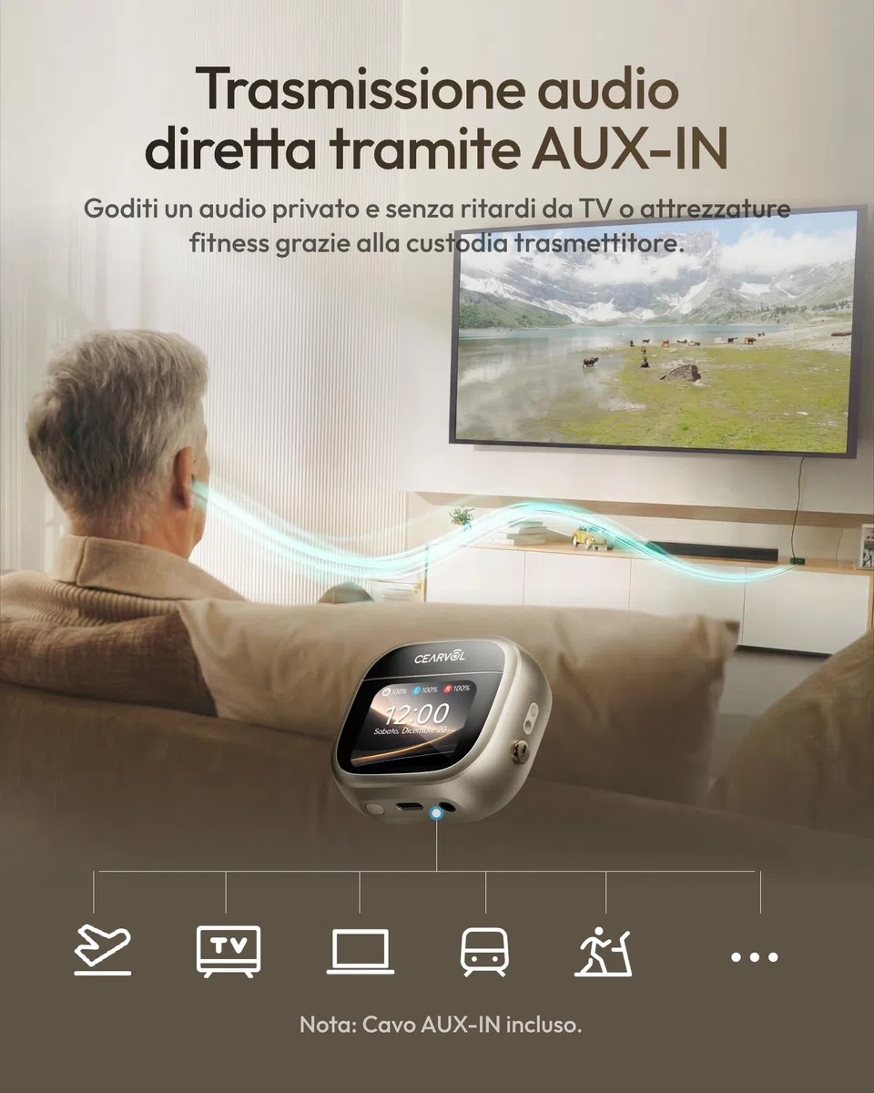 Wave Amplificatore del Suono Smart con Custodia Touchscreen, NeuroFlow AI 2.0, Connessione Bluetooth Doppio Dispositivo, Trasmettitore TV AUX-IN, Audio Nitido per Adulti (Galassia)