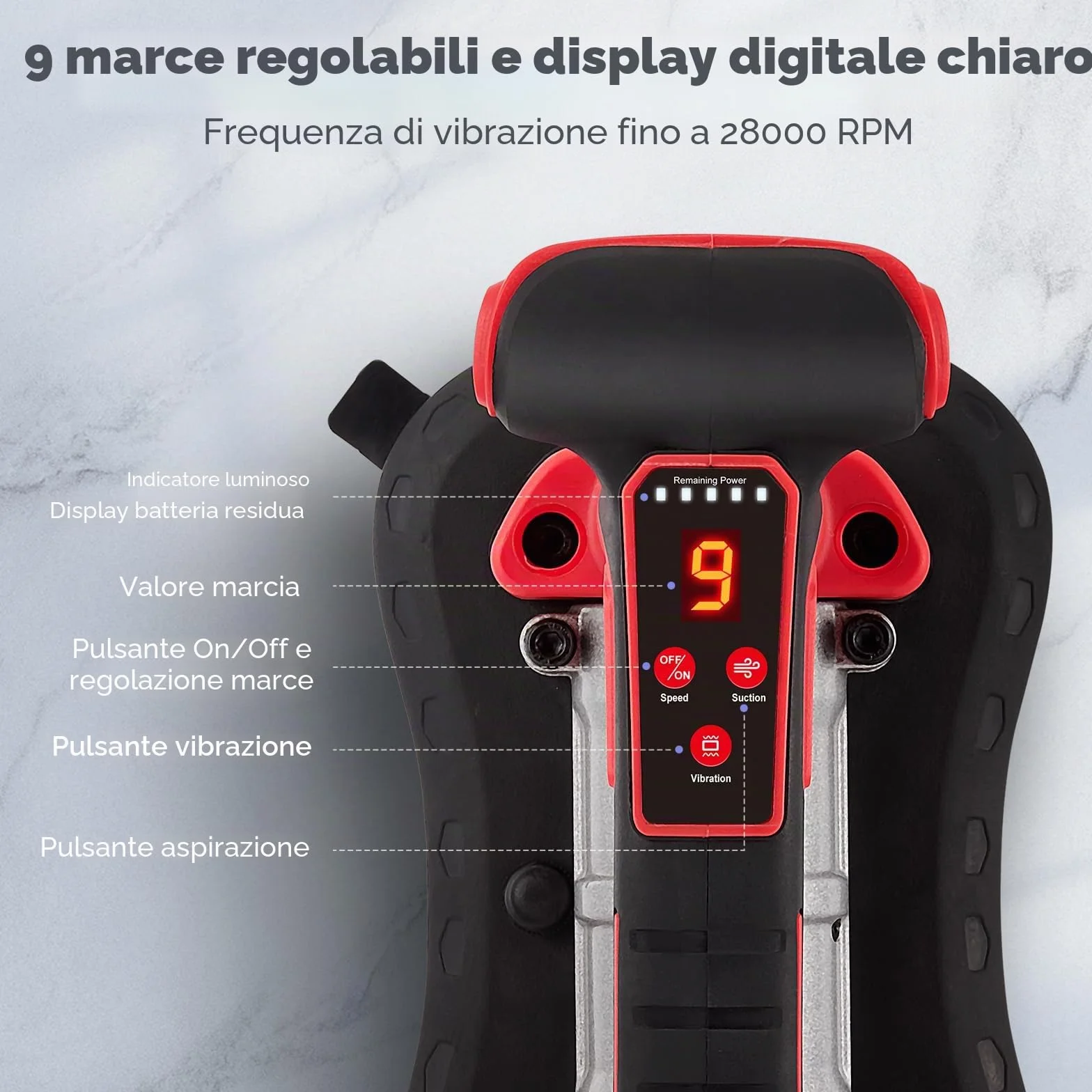 Vibratore e ventosa per piastrelle 2 in 1 senza fili, con ventosa da 28 x 15 cm Regolazione a nove velocità Capacità di carico di 200kg Supporto affidabile per tutti i tipi di lavori di piastrellatura