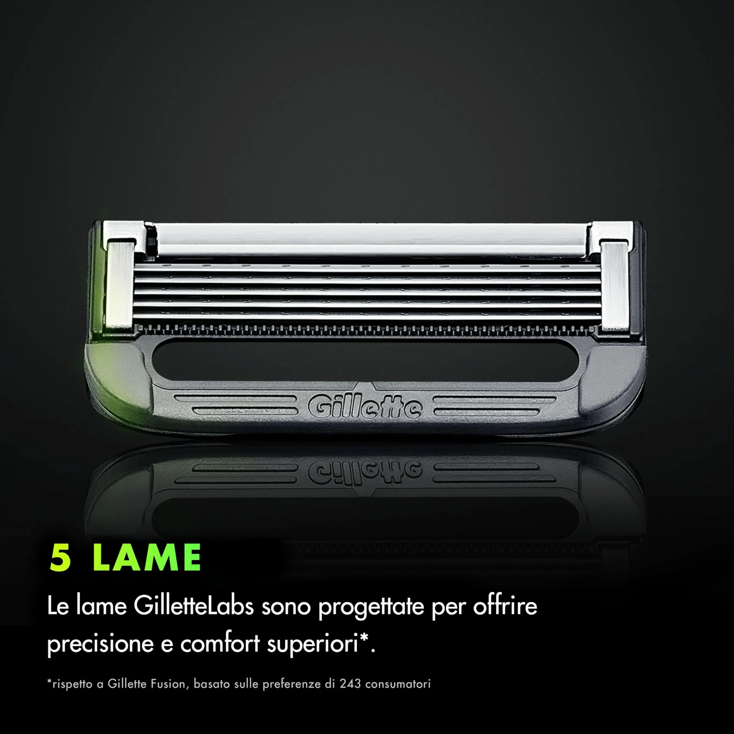 Gillette Labs Rasoio Uomo con 5 Lamette da Barba Base Magnetica Barra Elimina Impurità Nero