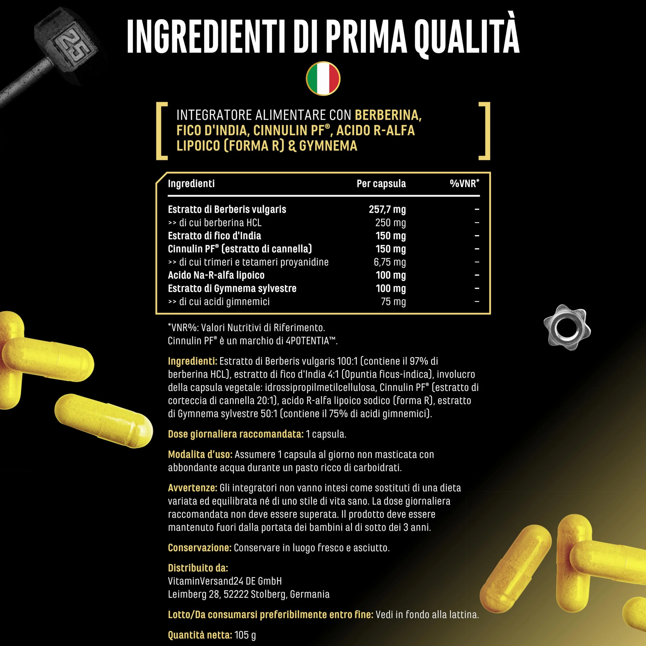 Invictus G.D.A Complesso GDA ad Alto Dosaggio con Berberina, Cinnulin PF® e Acido R-Alfa Lipoico 120 Capsule Vegane