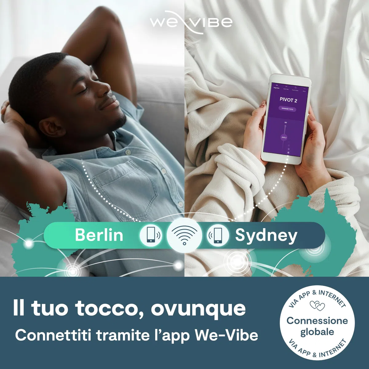 We-Vibe Pivot 2 Anello vibrante per il pene - Anello fallico 52mm - Stimolazione perineo & Clitoride - Controllo App a distanza - 10+ modi di vibrazione - Impermeabile - Sex Toys per uomo e coppie