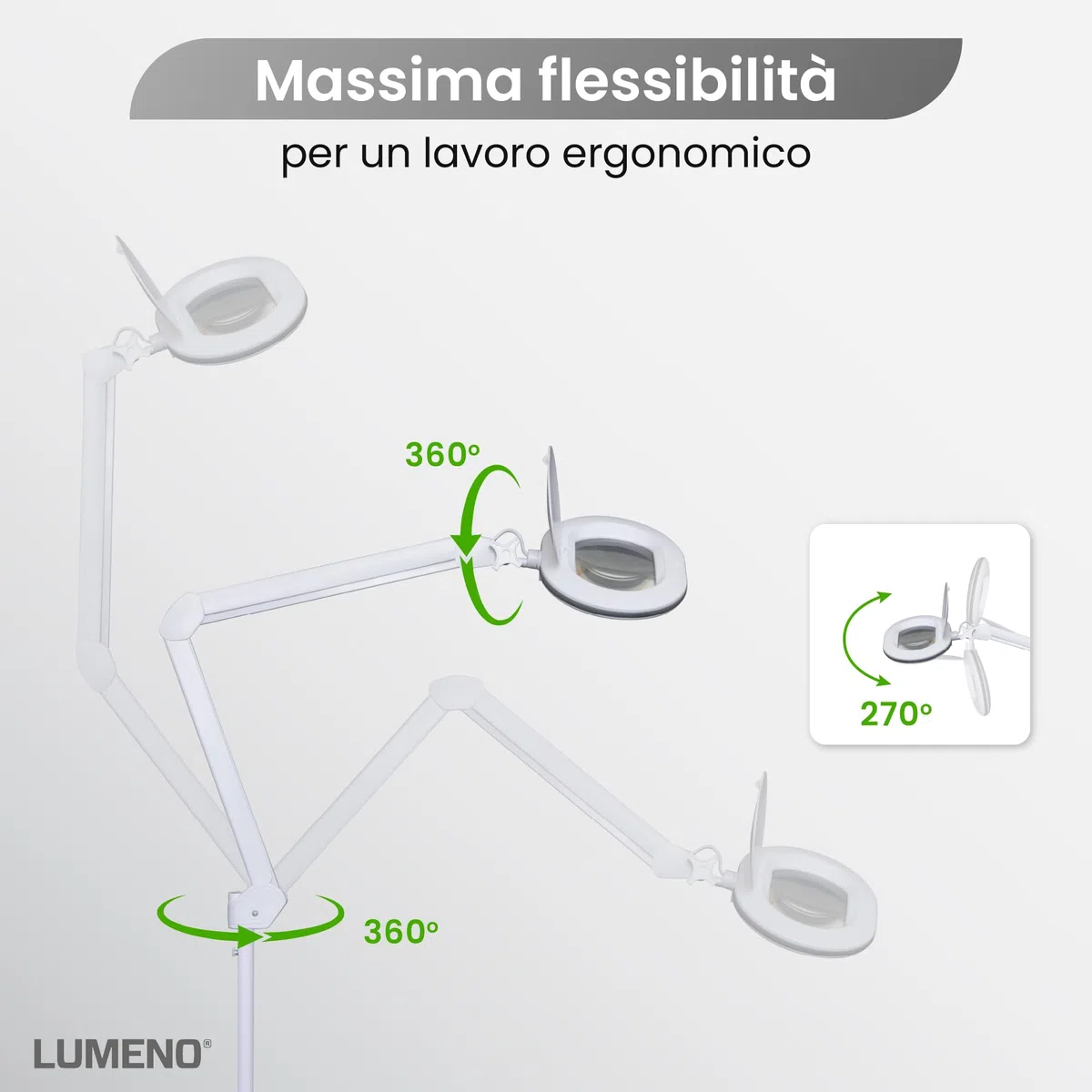 Lumeno 8615GR Lampada d'ingrandimento con grande lente ovale 110x150 mm, 60 LED dimmerabili in 2 fasi, perfetta come ausilio alla lettura, per i cosmetici, 5 diottrie grigio con treppiede rotante