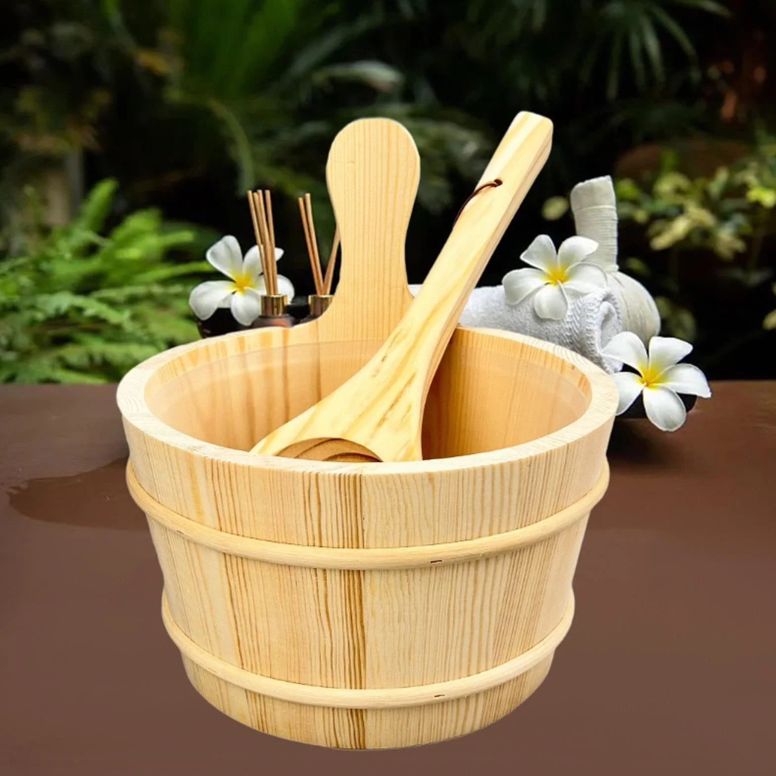 Set secchi legno sauna 5 litri accessori bagno SPA vasca
