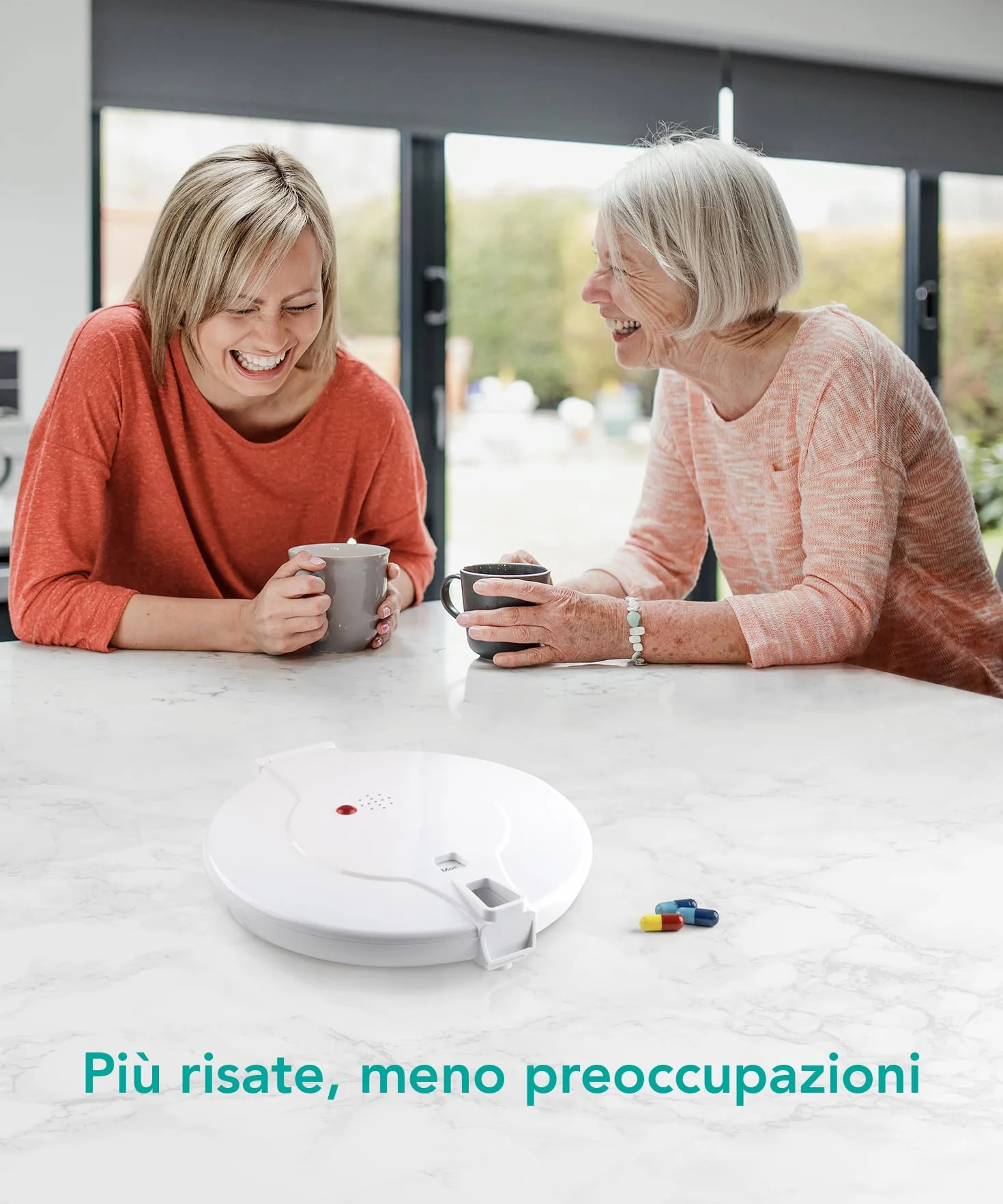 TabTime Dispenser automatico per pillole con coperchio fisso bloccabile, 6 allarmi al giorno
