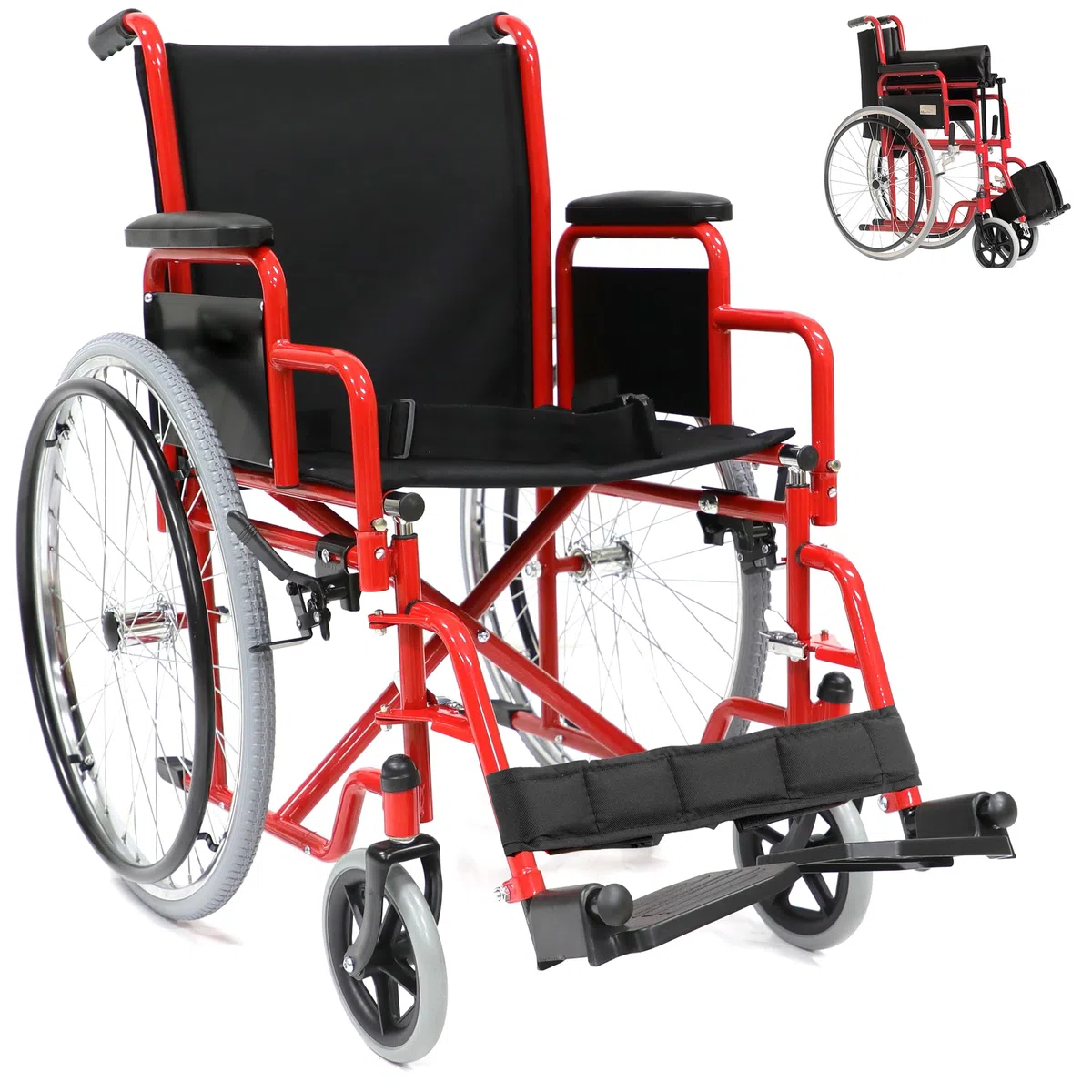 GOVITA Carrozzina per anziani Pieghevole leggera ad Autospinta Sedia A Rotelle Pieghevole leggera per Disabili Ed Anziani 46 Cm, Braccioli E Poggiapiedi Estraibili con cintura di Sicurezza.