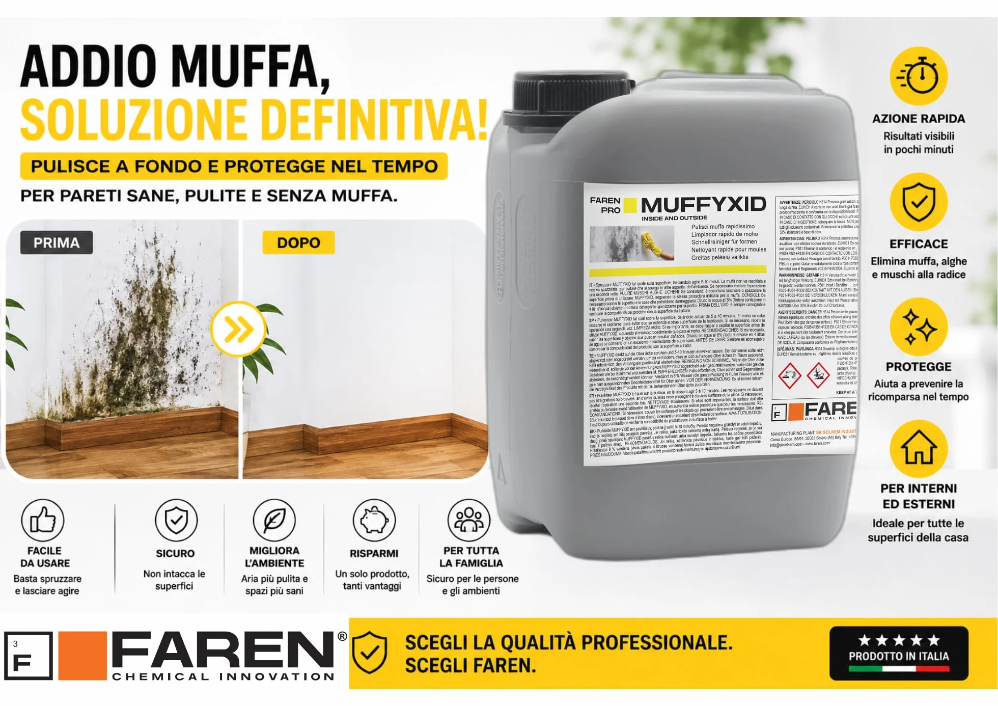 Faren Rimuovi Muffa Antimuffa Pulitore Muffa 5 Lt (2 PZ)