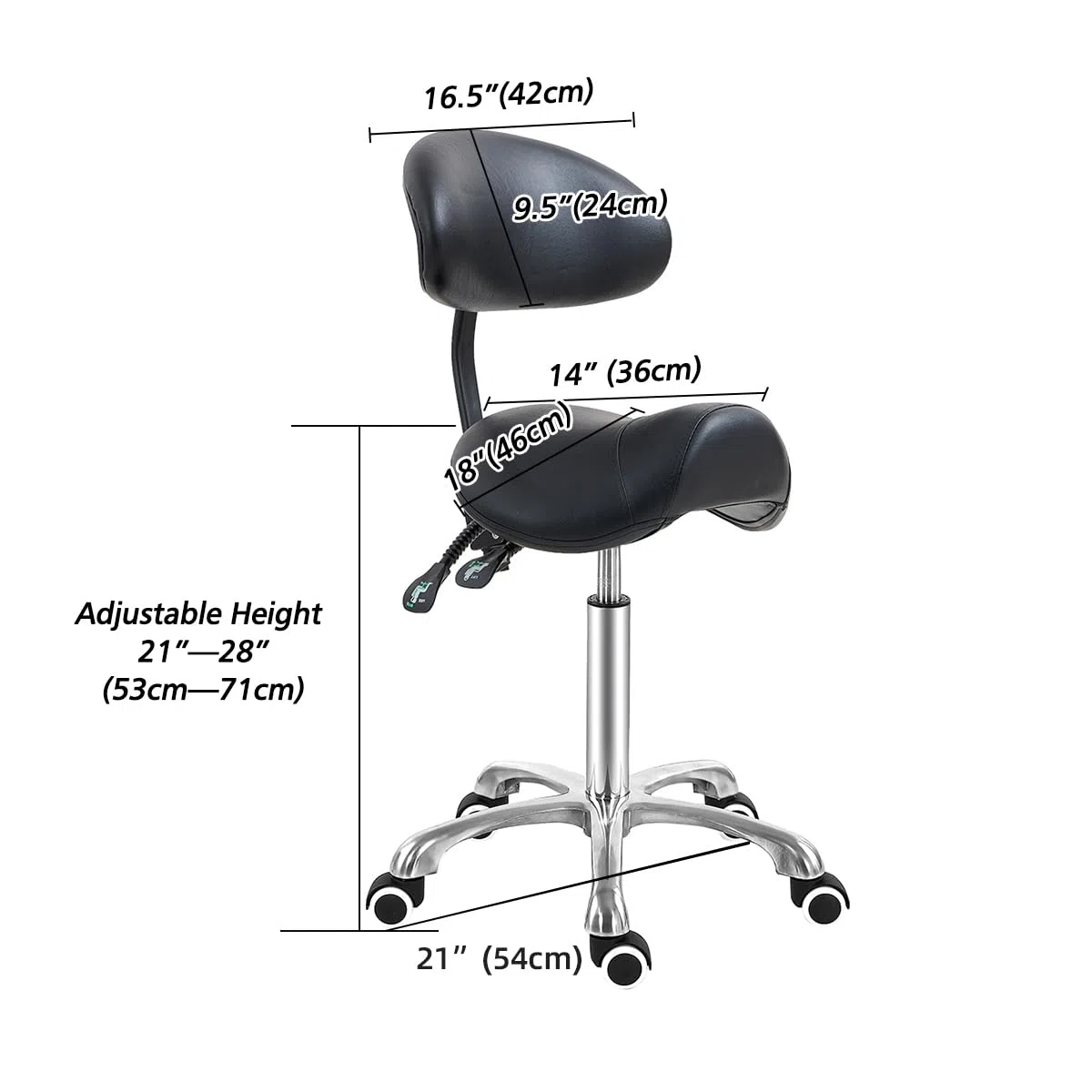 Antlu Sgabello a sella con supporto per lo schienale, sgabello ergonomico per estetista, per saloni, tatuaggi, spa, medici, dentisti, cliniche (con schienale regolabile, nero)