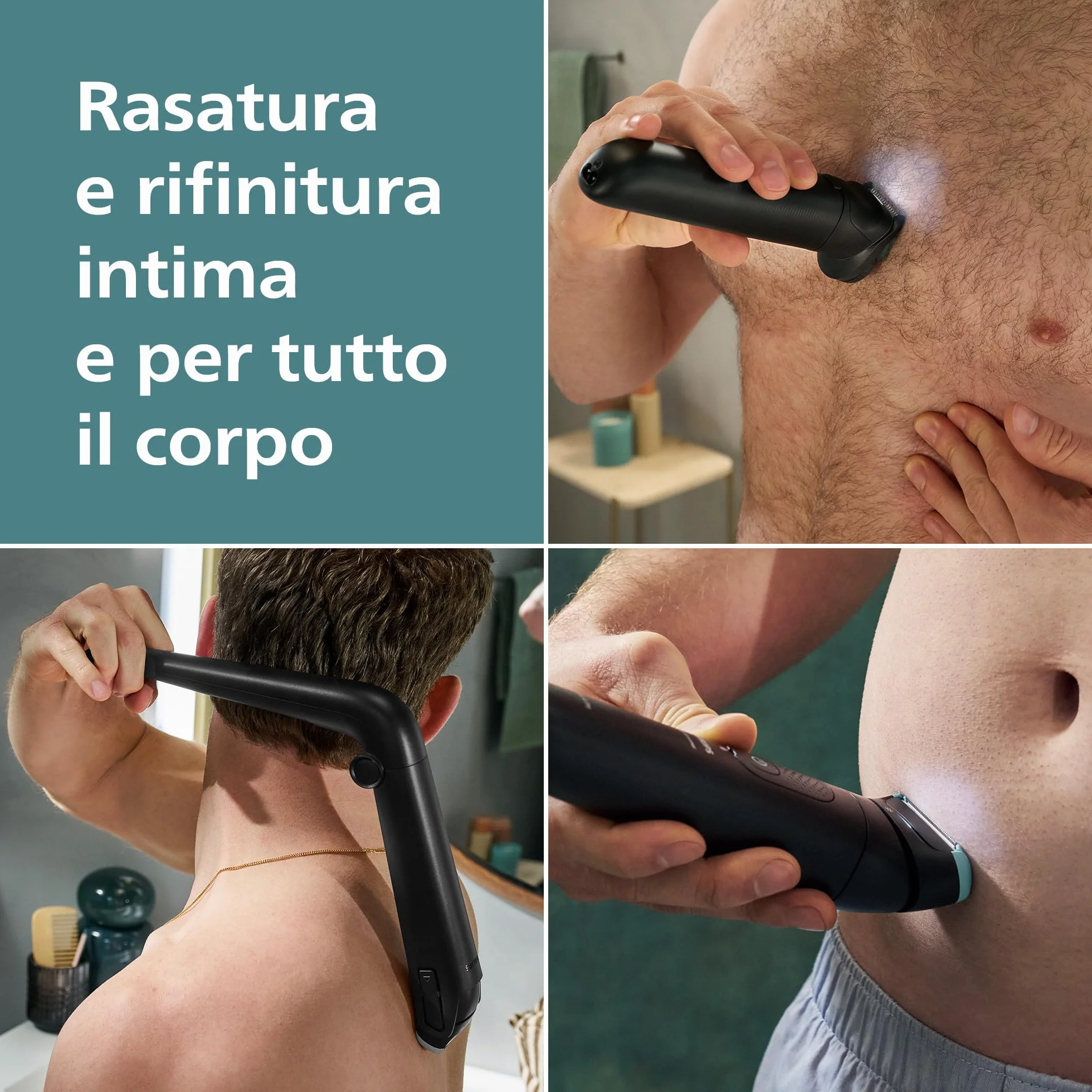 Philips Bodygroom Serie 7000 BG7480/15 - Rifinitore per uomo, testina flessibile 2D, impermeabile 100%, 120 minuti autonomia