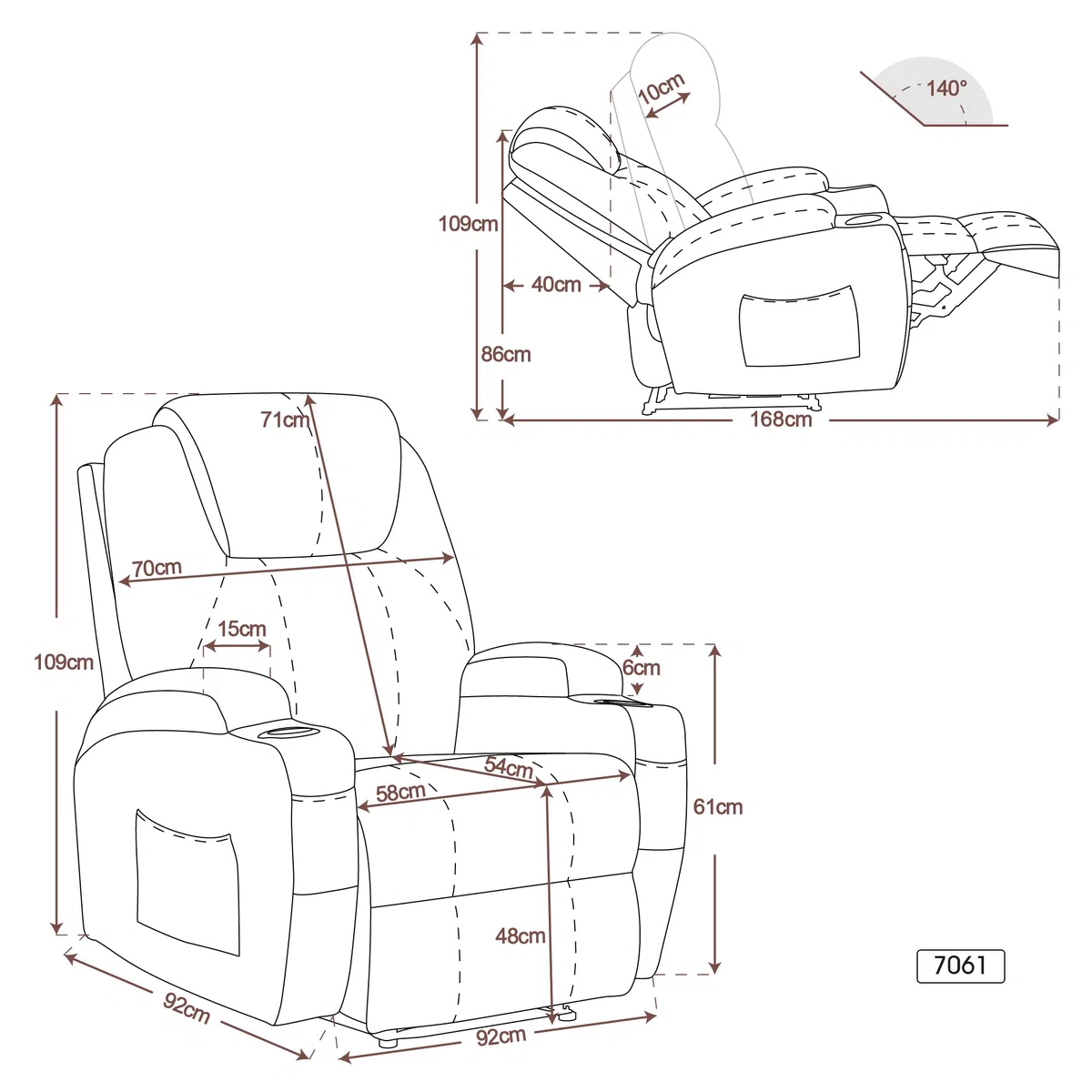 M MCommbo Poltrona relax elettrica Poltrona massaggiante Poltrona TV Funzione reclinabile Riscaldamento a vibrazione Nuovo modello 7061 (Tessuto, Grigio)