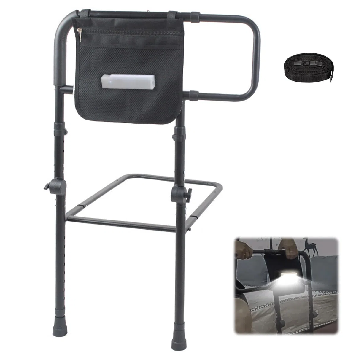 JAOGAUS Letto di supporto con gamba di prolunga, maniglia per letto in piedi, supporto per il letto, supporto per alzarsi, altezza regolabile in altezza, protezione laterale regolabile da 43 a 59 cm