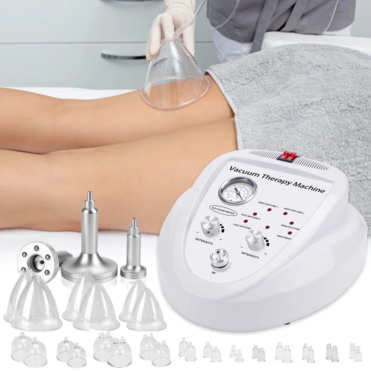 Meifuly Set di terapia di coppettazione sottovuoto con 30 tazze e 3 pompe, aspirazione regolabile e 6 modalità macchine di terapia del vuoto