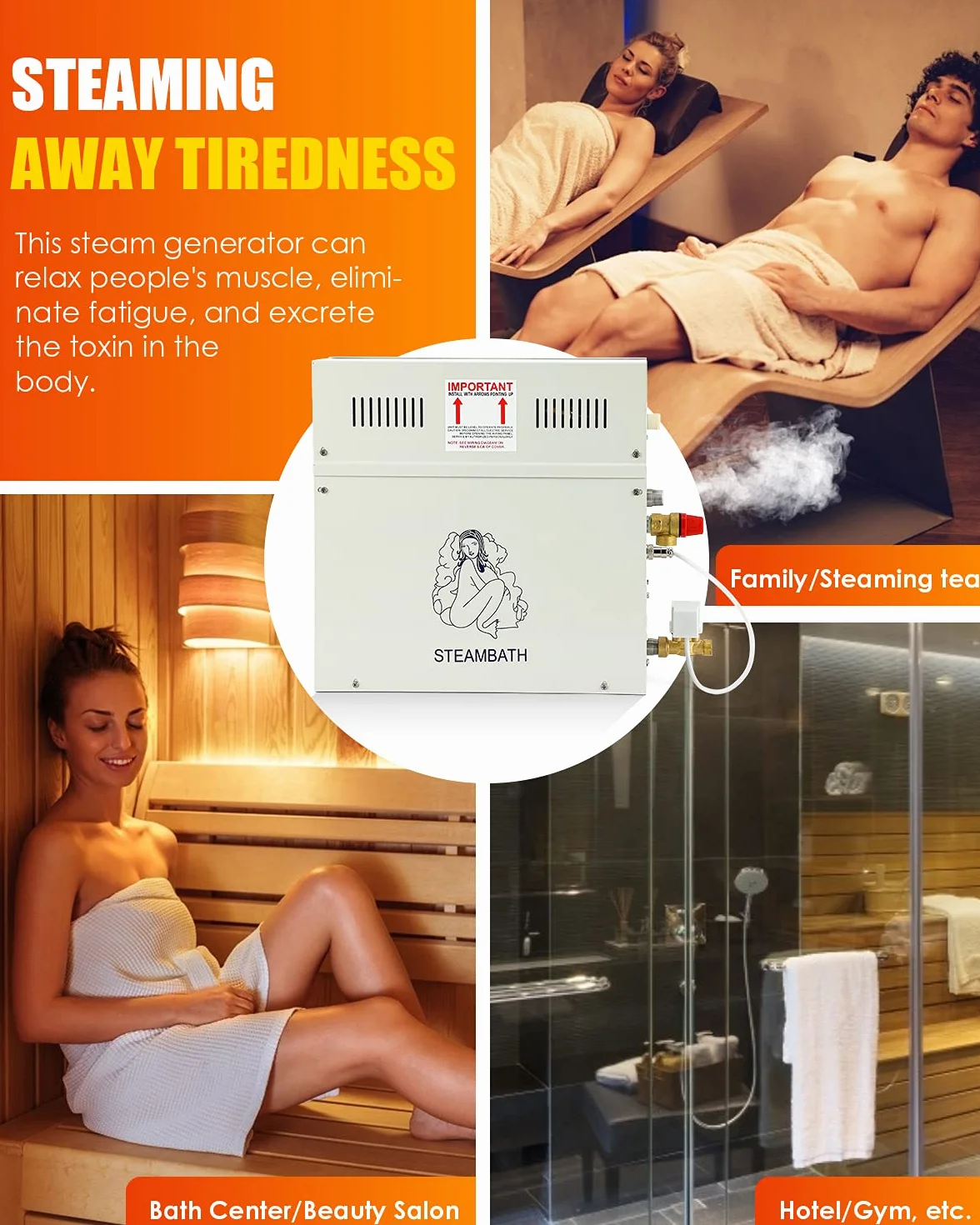 CGOLDENWALL 6KW Kit Sauna Generatore di Vapore 220V Domestico Turco Doccia Bagno SPA Autodrenante Regolatore Digitale Display 6m³ Termostato Automatico 35-55℃
