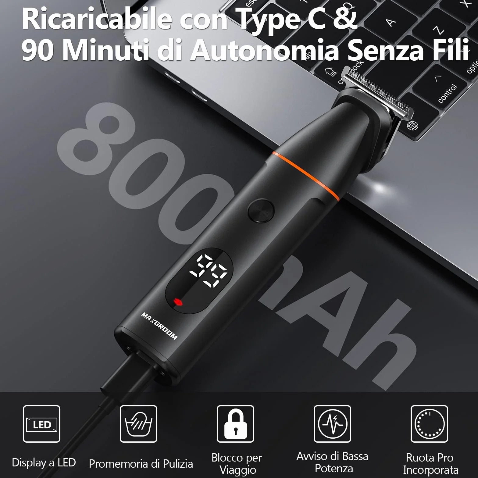 MAXGROOM 4 in 1 Rasoio Elettrico Corpo Uomo IPX6 Uso Umido e Secco Depilatore Ricarica USB C Nero