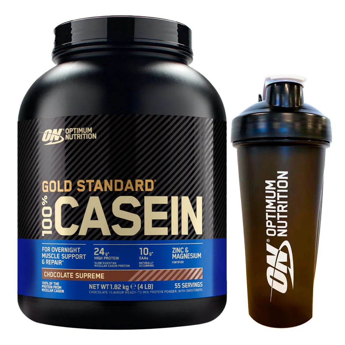Optimum Nutrition Gold Standard 100% Casein Proteine di Caseina in Polvere con Zinco e Magnesio a Rilascio Graduale Durante la Notte Gusto Cioccolato 1,82Kg 55 Porzioni + Shaker in Plastica