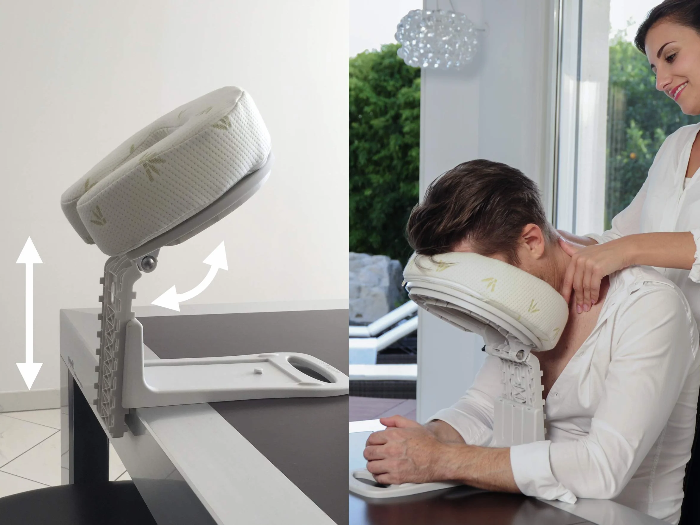 Poggiatesta Massaggiante, Sdraiato o Seduto, per Letto o Tavolo, Regolabile in Altezza e Inclinazione, Cuscino Ergonomico di 8 cm con Memoria, Pieghevole, Maniglia per il Trasporto
