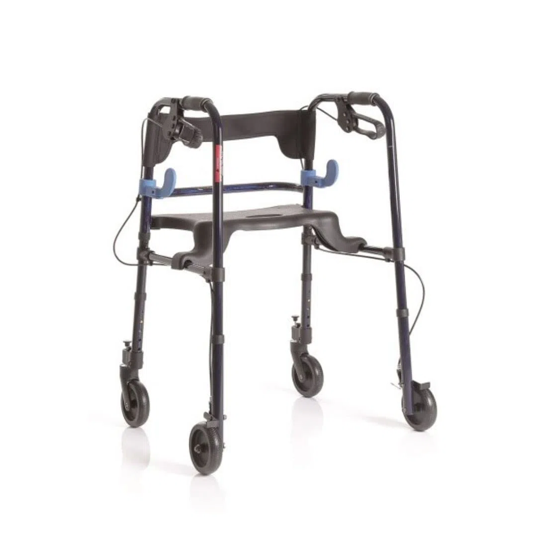 Rollator pieghevole in alluminio verniciato con 2 leve 2 ruote piroettanti con blocco 2 ruote fisse con freni Art. RP751