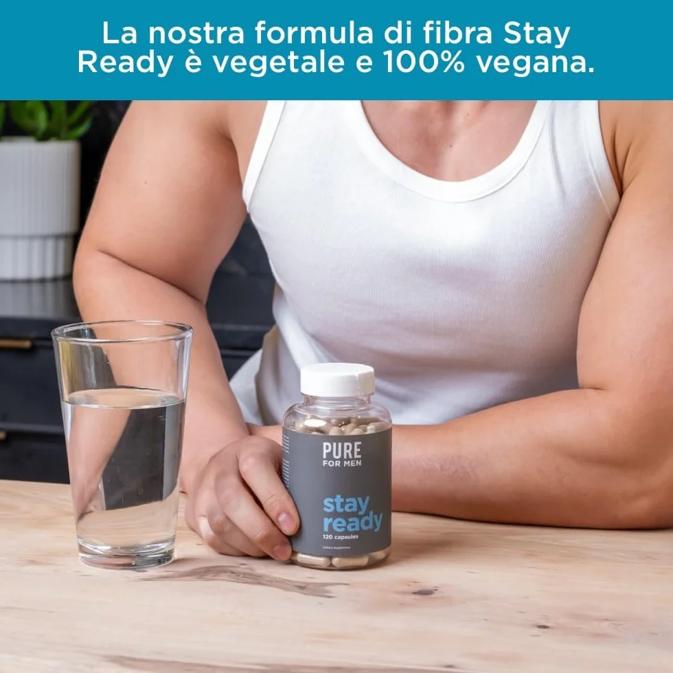 Pure for Men Integratore Alimentare di Fibre Stay Ready, 120 Capsule Vegane, Regolarità Intestinale