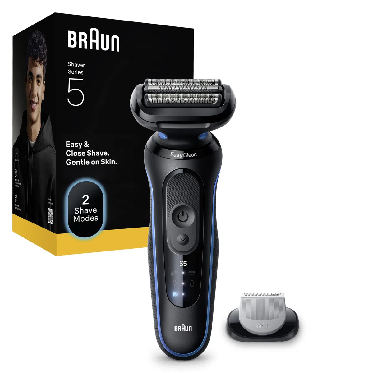 Braun Serie 5 Rasoio Elettrico Barba, Wet&Dry, Regolabarba Uomo, Rasoio Barba, 50 Min di Utilizzo, Accessorio Rifinitore Corpo, Senza Fili, 100% Impermeabile, Regolabarba Braun, 52-B1600s, Blu