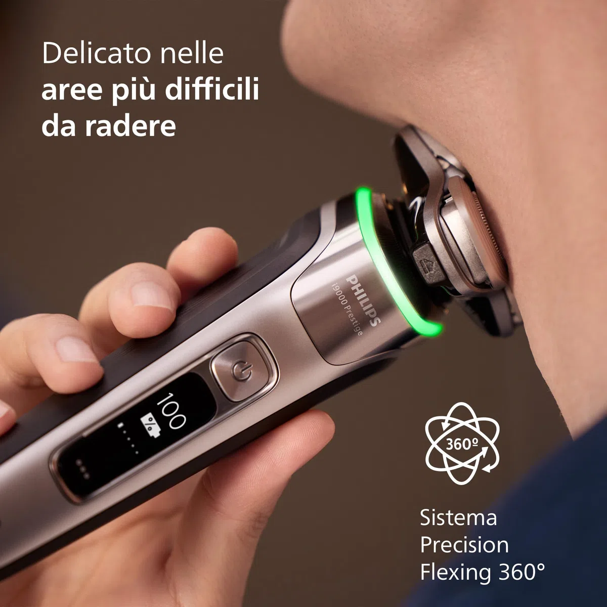 Philips Shaver i9000 Prestige, rasoio elettrico Wet & Dry, tecnologia Skin IQ, triplo sistema di sollevamento e taglio, doppie lame di precisione in acciaio 360º, styler per barba, modello XP9202/33