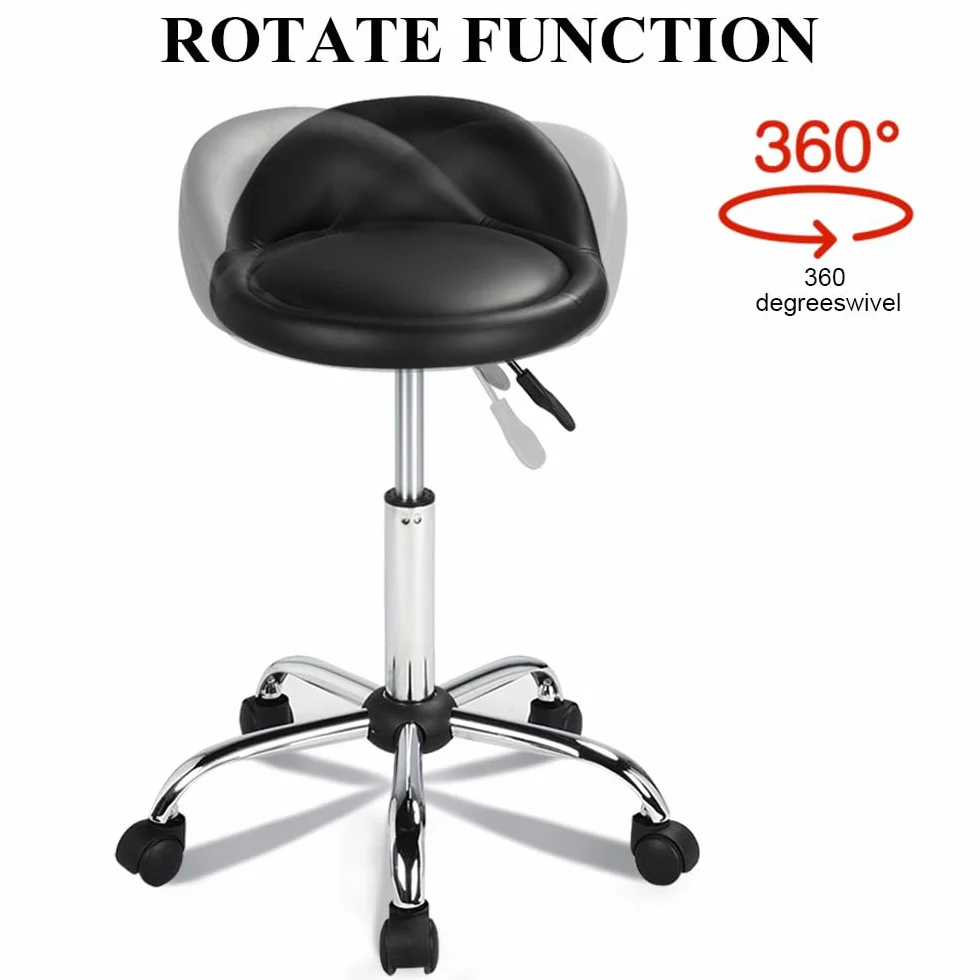 Yaheetech Sgabello con Ruote Regolabile in Altezza Girevole Sedia Estetista in Ecopelle Nero