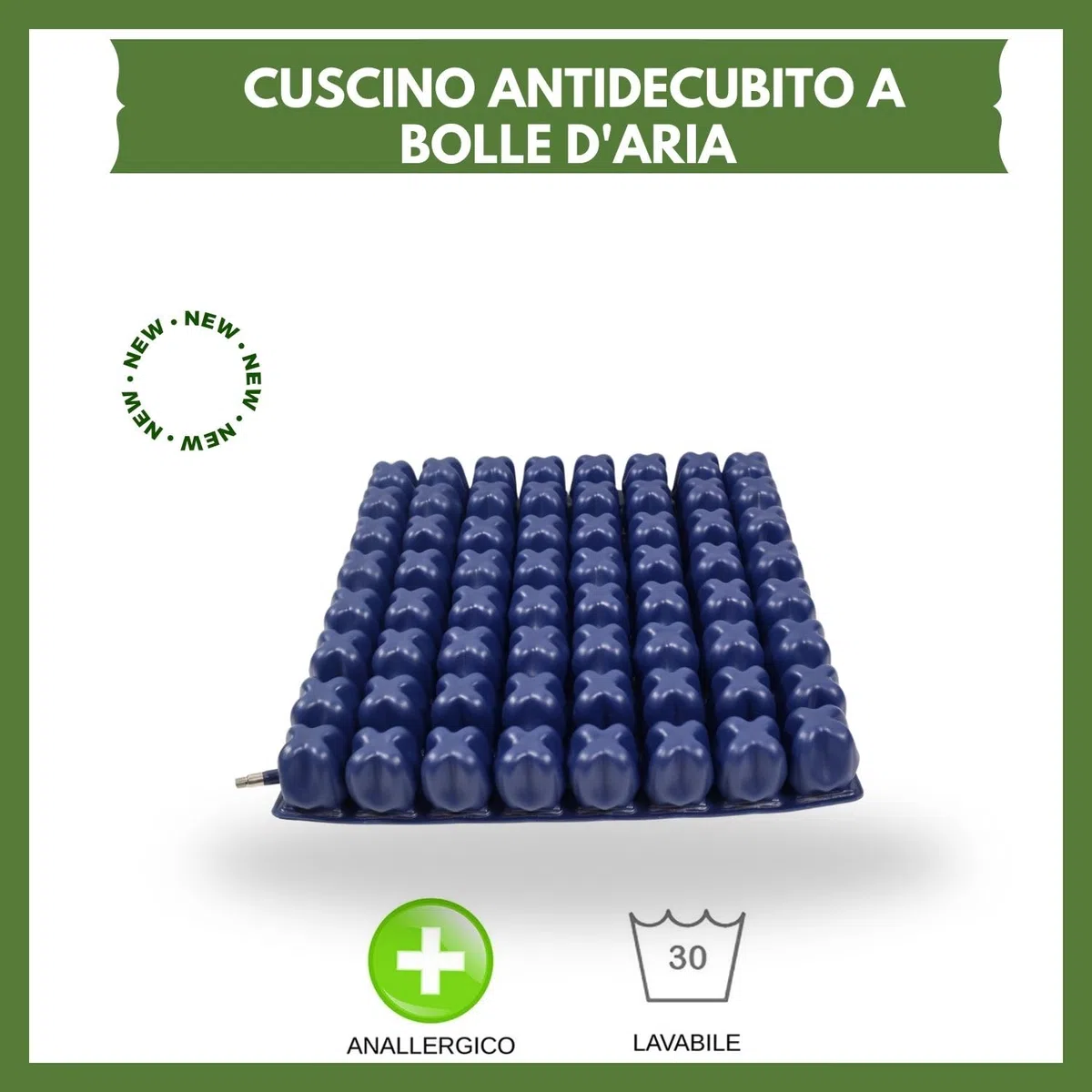 TERMIGEA Cuscino antidecubito a bolle d'aria con di pompa per regolazione della pressione e Kit di Riparazione. CA1000 con 64 celle alto 6cm40X40 Cuscino decubito per la prevenzione delle piaghe.