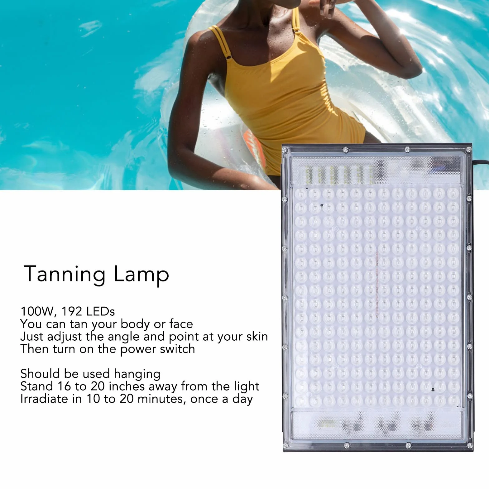 Lampada per Fototerapia Portatile a Luce Blu 100W 192 LED, Macchina Abbronzatura Viso e Corpo