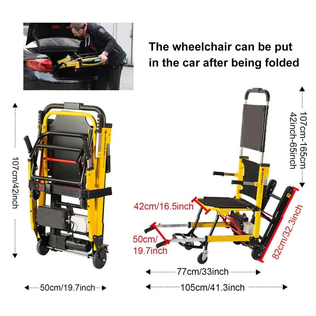 Sedia a rotelle elettrica per Scale Pieghevole in Lega di Alluminio con Batteria 24V/13Ah, cingoli in Gomma, Portatile per evacuazione di Anziani e disabili (Yellow)