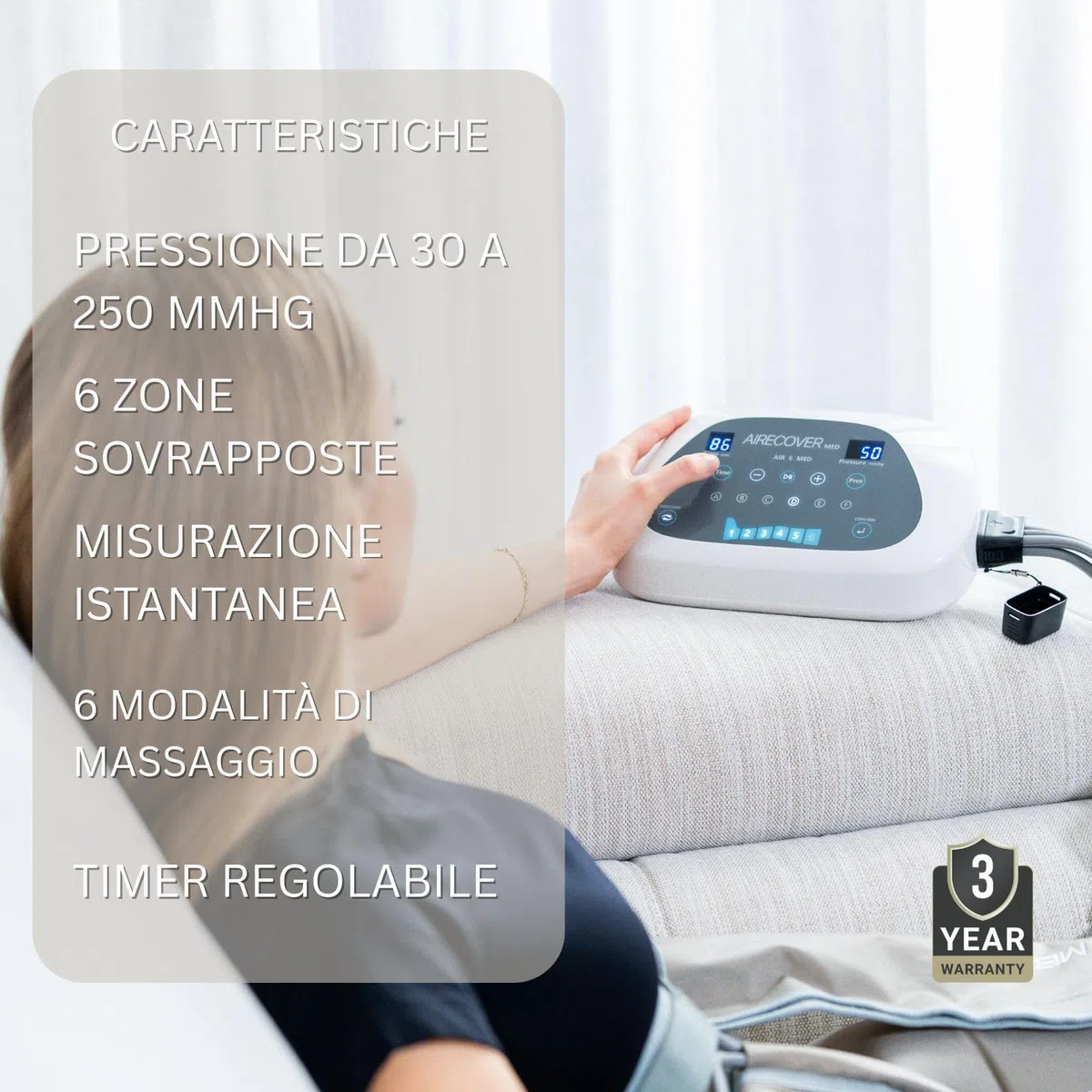 MED 6 Pantalone per Pressoterapia Professionale – 6 Camere d’Aria Sovrapposte, 30–250 mmHg, Drenaggio Linfatico Elettrico, Massaggio a Compressione per Gambe e Glutei, Recupero Muscolare e Cellulite