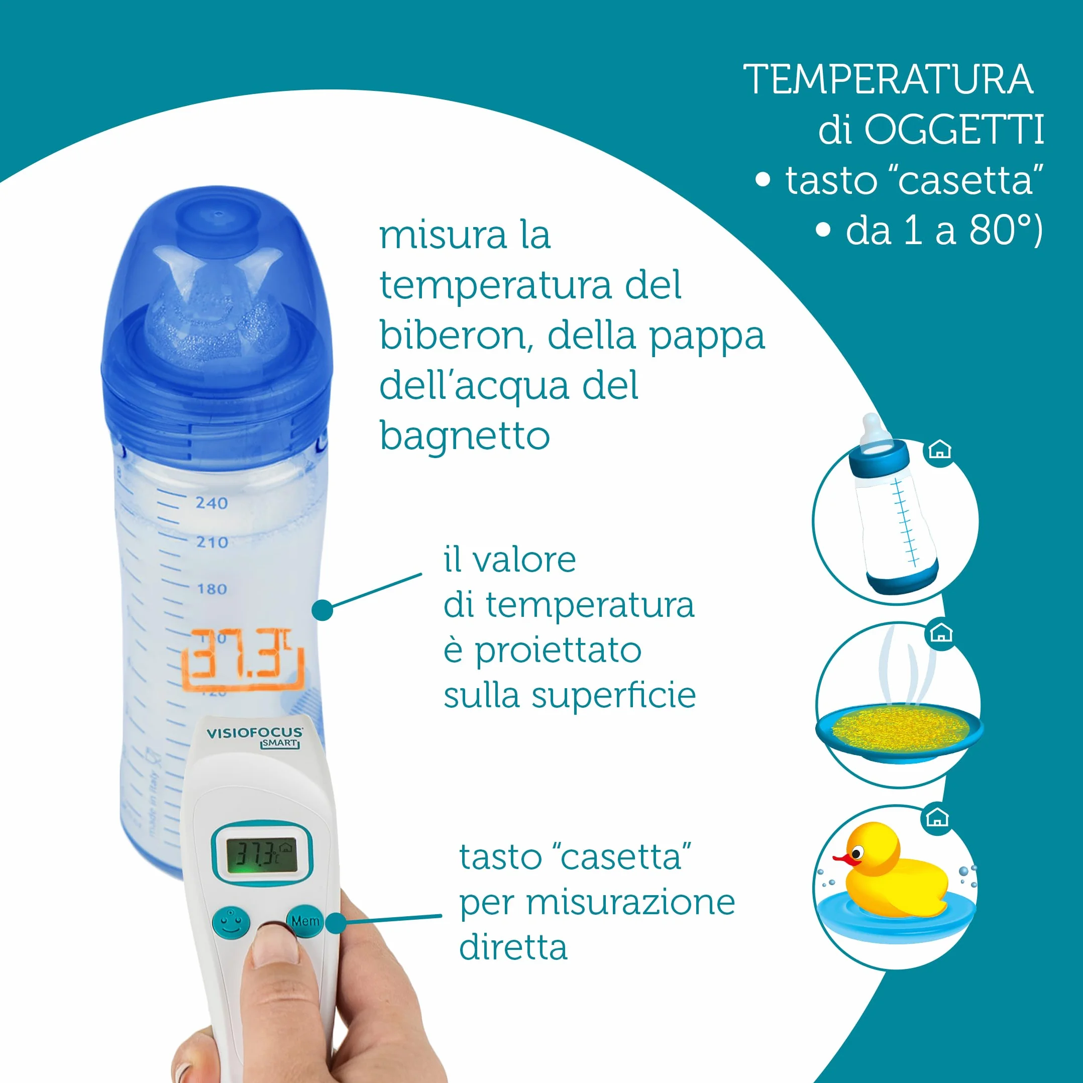 TECNIMED VisioFocus SMART 06470 Termometro febbre infrarossi a distanza medicale bambini adulti con Proiezione fronte Made in Italy