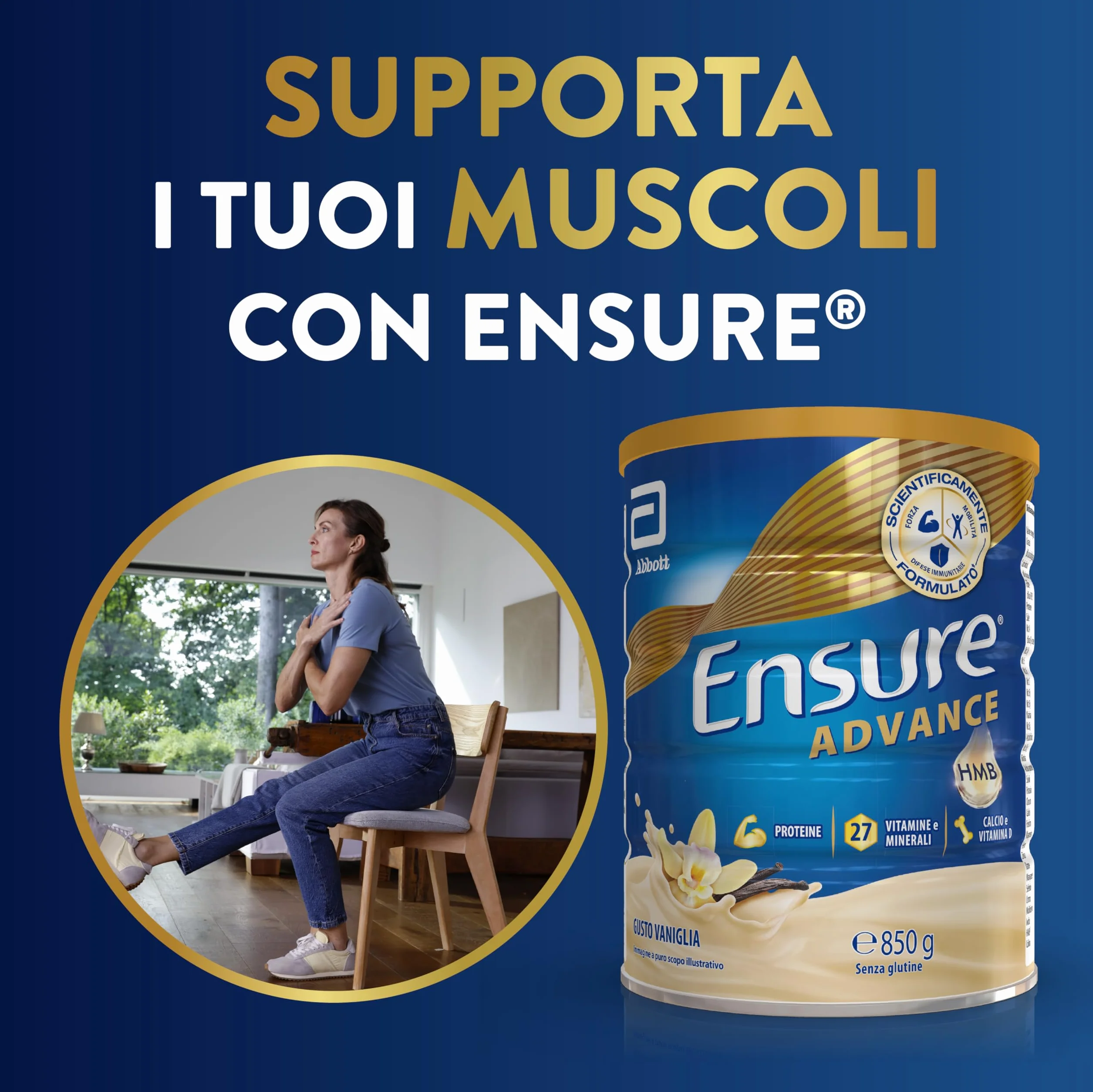 Ensure Advance Proteico in Polvere 850g Gusto Vaniglia 27 Vitamine e Minerali HMB