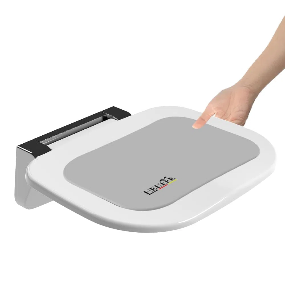 Sedia Doccia Sottile Ergonomica Pieghevole a Muro - 180kg Portata Max Antiscivolo, per Anziani e Disabili, Bianco