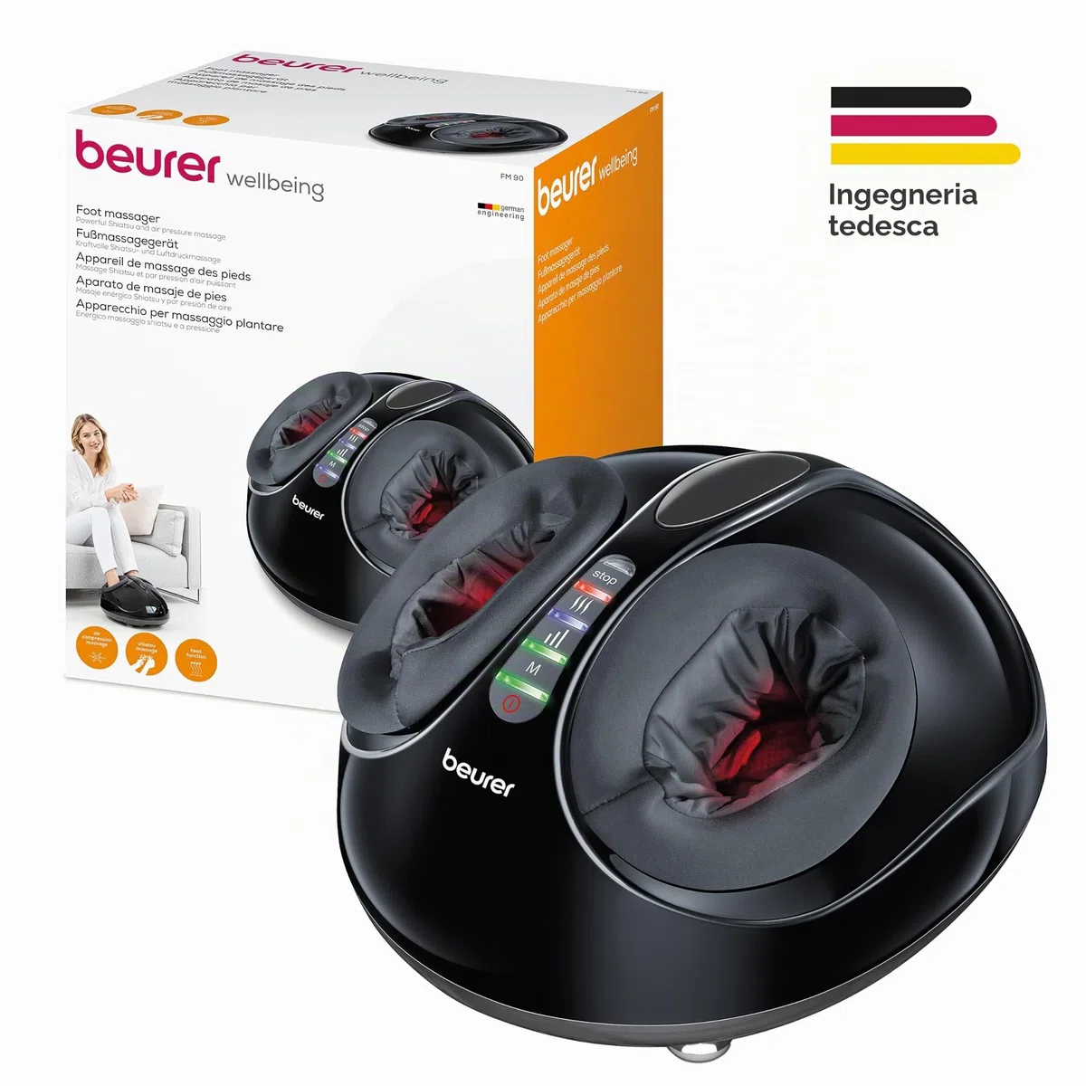 Beurer FM 90 Massaggiatore Plantare Shiatsu con Aria Compressa, Funzione Calore, 3 Programmi e Intensità Regolabile, Massaggio Riflessologico per Piedi e Talloni, Fodera Lavabile, fino al 46
