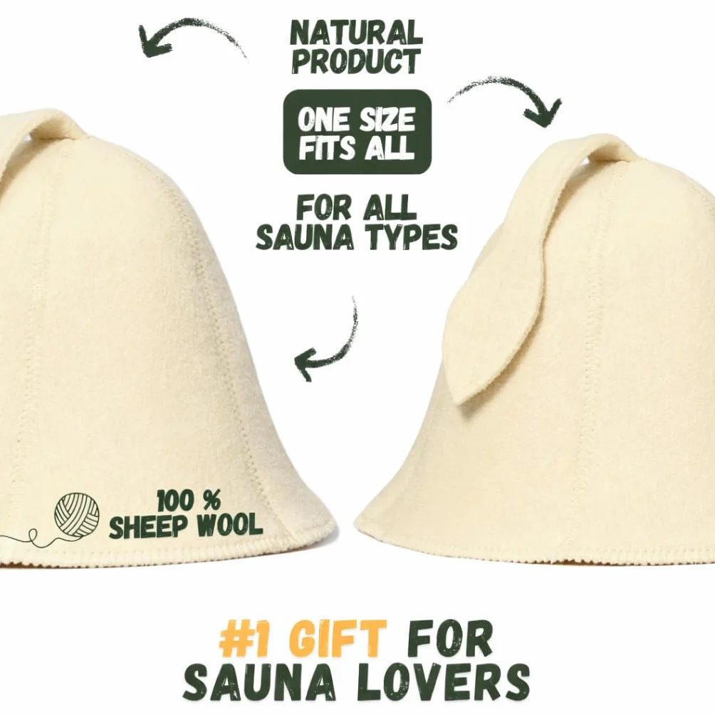 Cappello da sauna in lana biologica 100% bianco con guida eBook