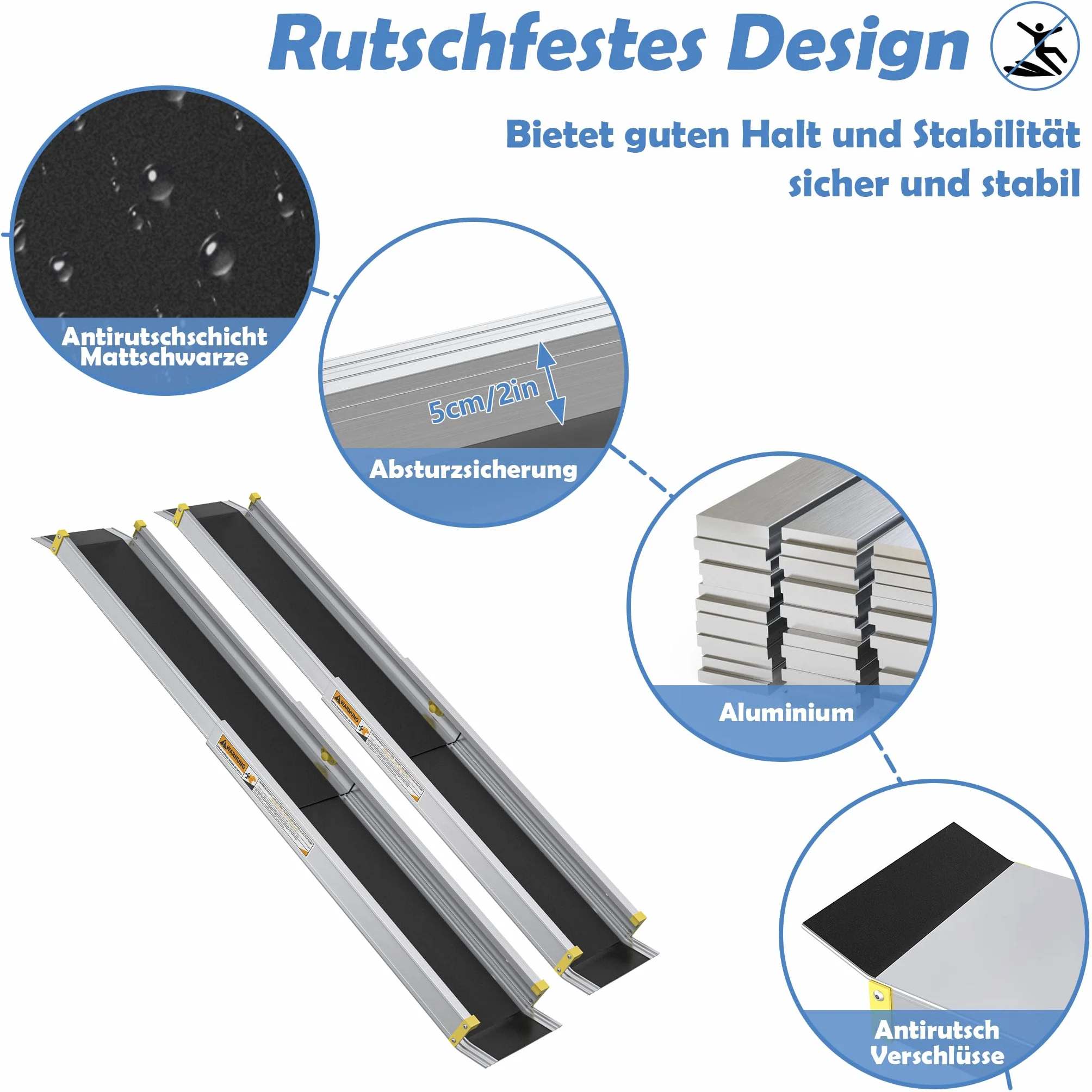 UISEBRT 2 x Rampa per sedia a rotelle, telescopica, in alluminio, rampa di carico regolabile, capacità di carico per scale fino a 300 kg (121-183-213 cm)