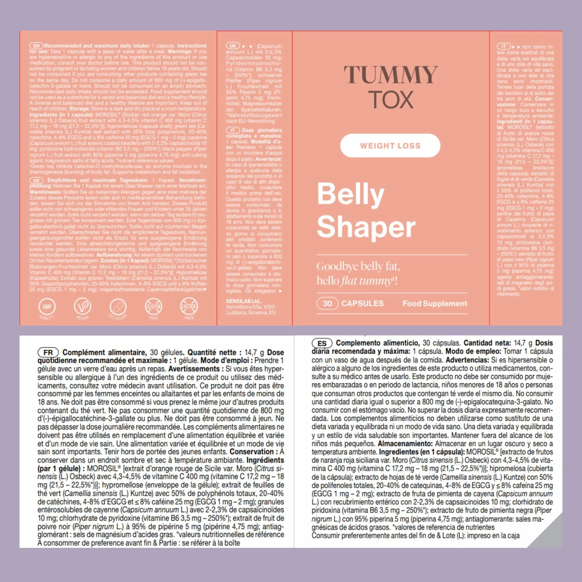 Belly Shaper Brucia Grassi con Morosil, Tè verde, Vitamina C, B6, Pepe di Cayenne e Caffeina 90 Capsule