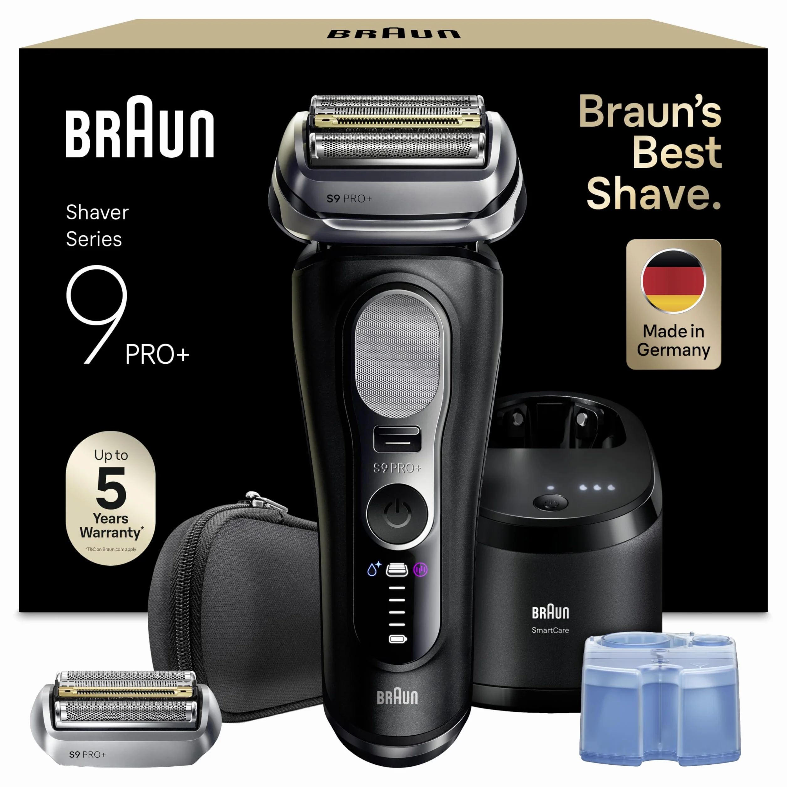 Braun Serie 9 PRO Rasoio Elettrico Barba Wet&Dry 5+1 Lame Precisione 60 Min Testina Ricambio Stazione SmartCare 6in1 Nero