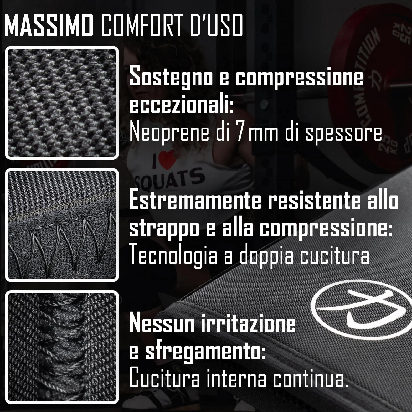 Ginocchiere Powerlifting Neoprene 7 mm L Nero IPF Approved