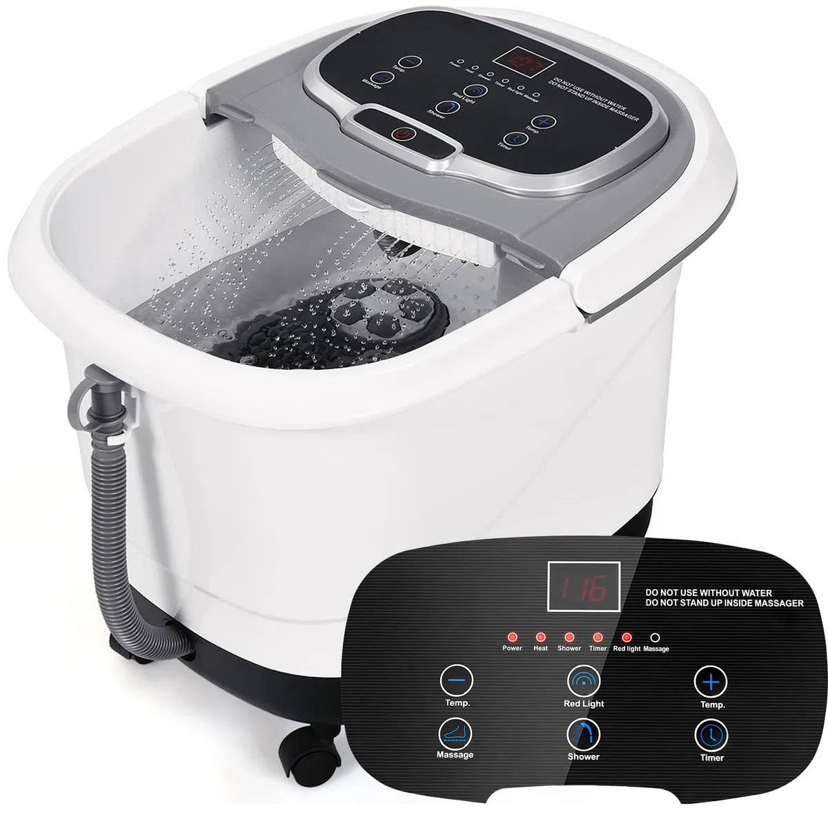 RELAX4LIFE Pediluvio Idromassaggio Elettrico 3 in 1 con Doccia, Riscaldamento Rapido e Mantenimento Temperatura, Sterilizzazione a Infrarossi e Timer 60min, Copertura con Rotelle(Grigio)