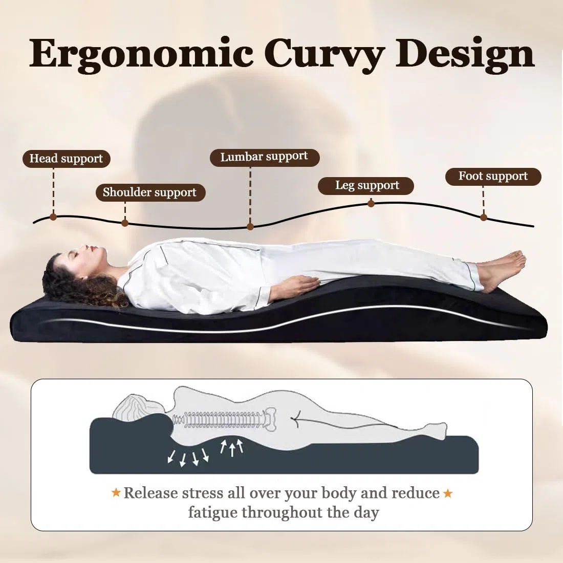 Materasso ergonomico per lettino da massaggio, 180 x 60 cm, con schiuma ad alta densità, per lettino cosmetico, massaggio spa e salone di bellezza (solo materasso)