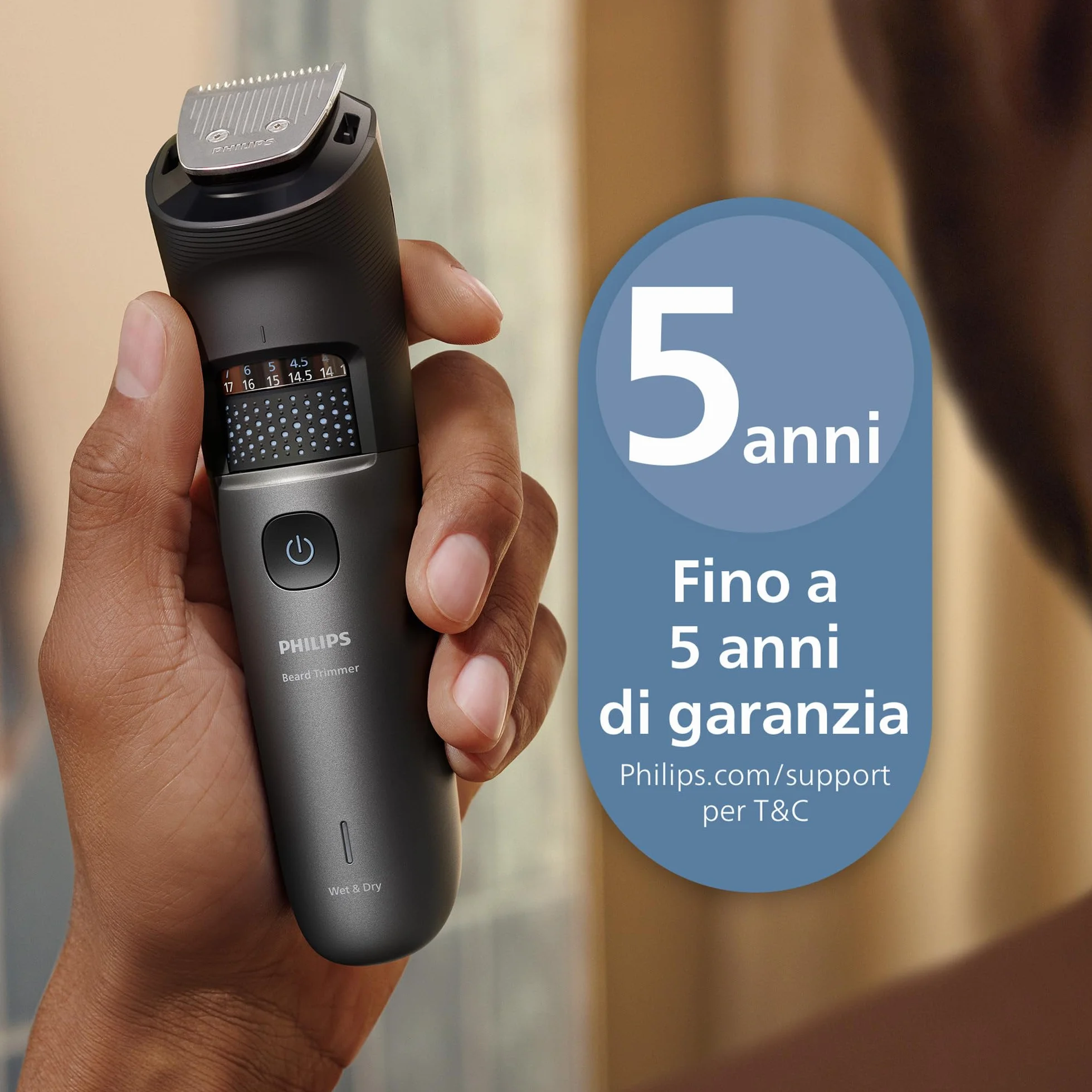 Philips Serie 7000 Regolabarba BT7660/15 Lame Metallo Autoaffilanti 40 Impostazioni Lunghezza BeardSense Impermeabile
