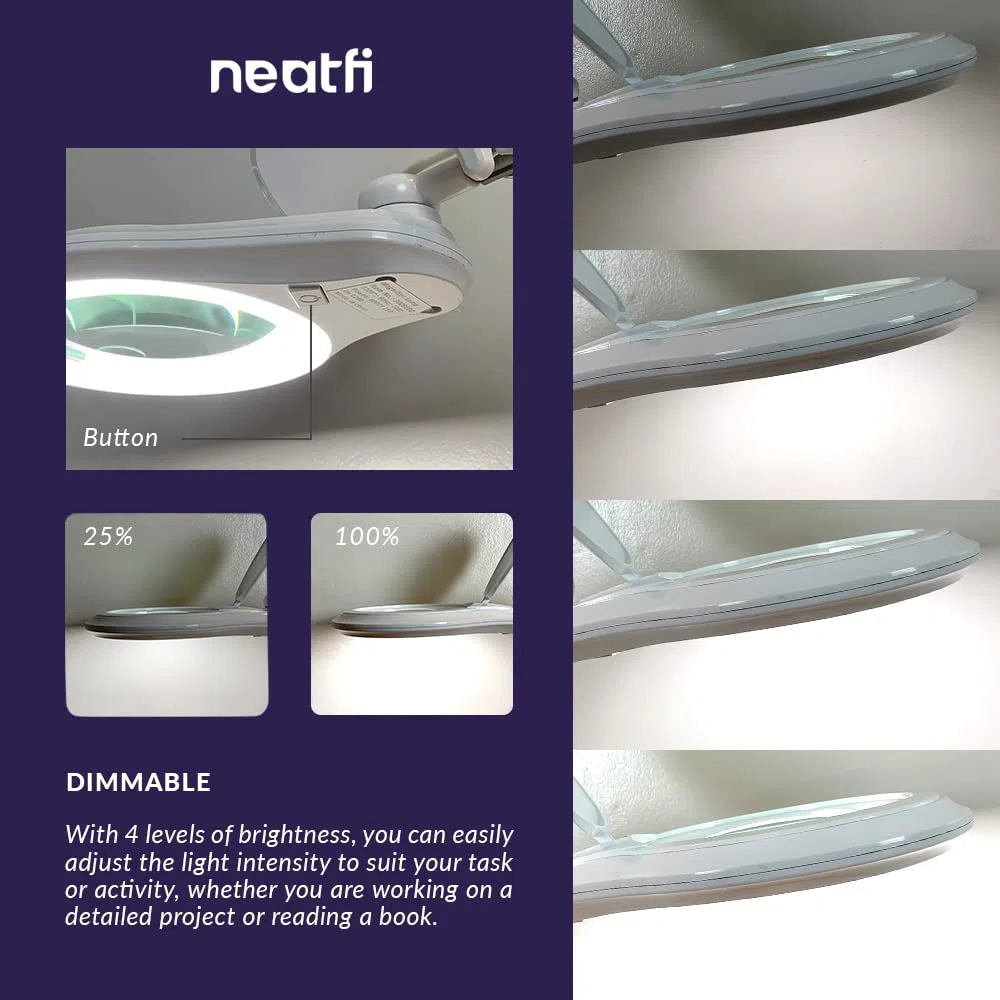 Neatfi Bifocale 1,200 Lumen Super LED Lampada bifocale con Base Rotante a 5 Ruote, Spina Europea, 5 diottrie con 20 diottrie, dimmerabile, Viene Fornito (Bianco)