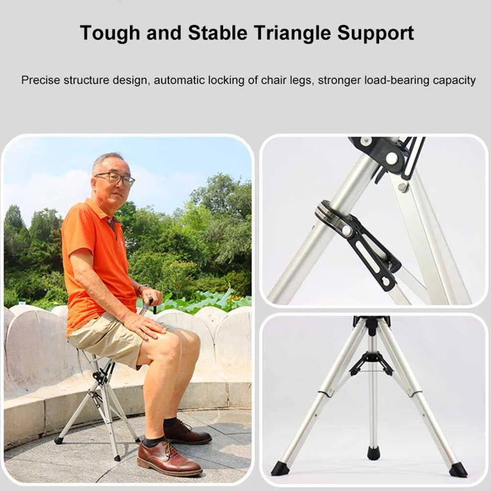 Bastone da Passeggio con Sedile, Aiuto Stampella con treppiede per Disabili Anziani, Sedile Pieghevole Canna, Lega di Alluminio, Caricamento Statico 100Kg