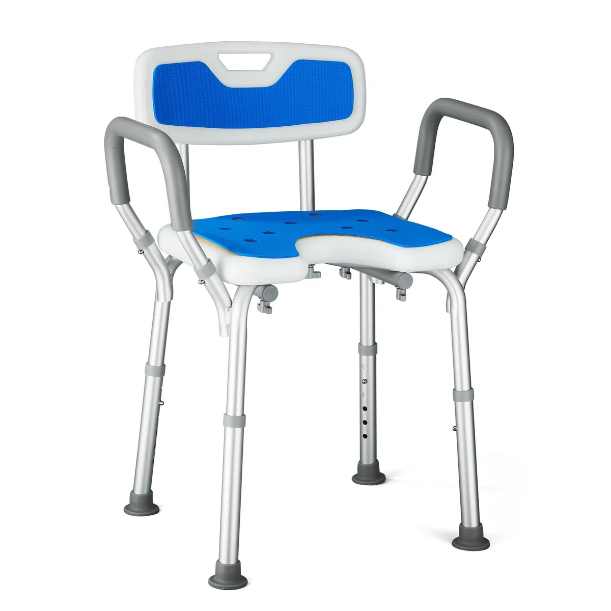 Sedia da Doccia per Anziani e Disabili, Forma a U, Sedia da Doccia con Braccioli e Schienale, Sedile per Vasca da Bagno Antiscivolo, Sgabello Doccia Anziani, Regolabile in Altezza