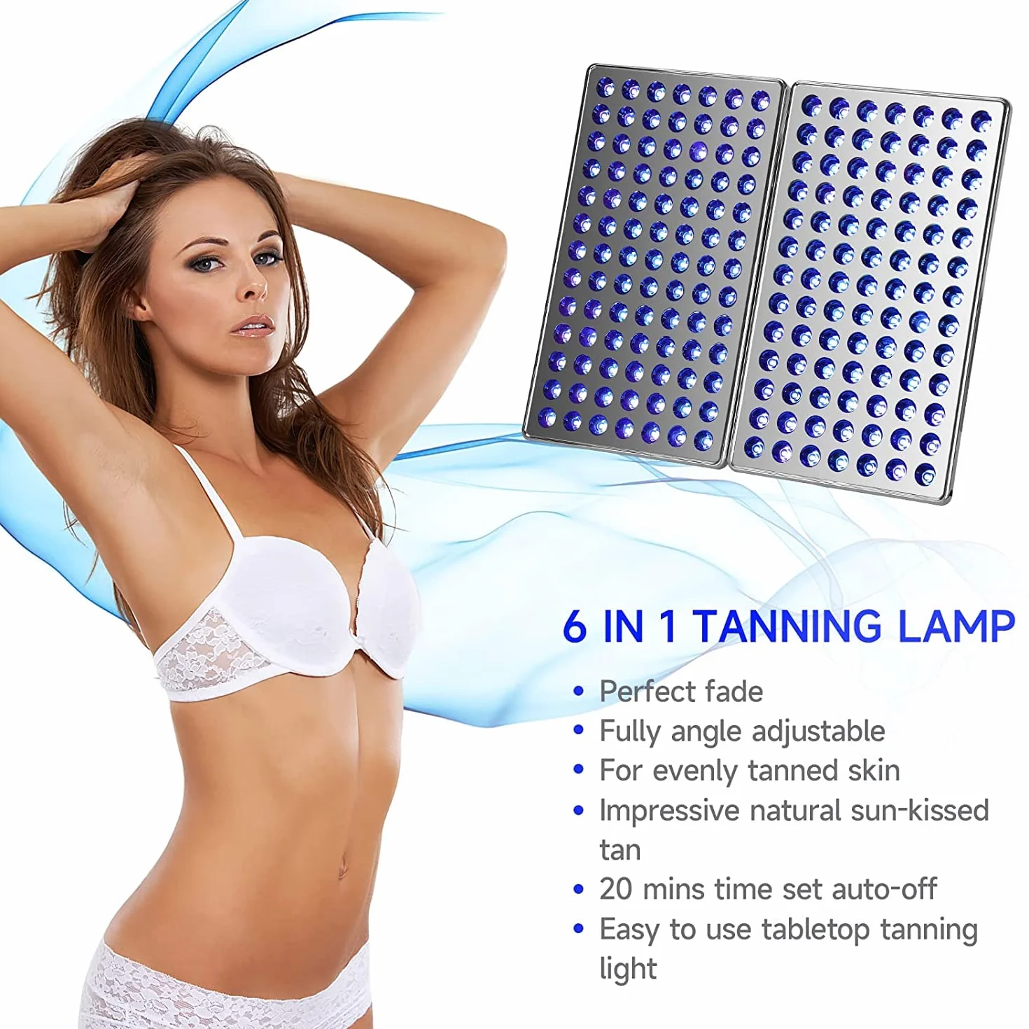 Lampada Abbronzante Viso Corpo 24W Temporizzato 182 LED Supporto Regolabile Argento