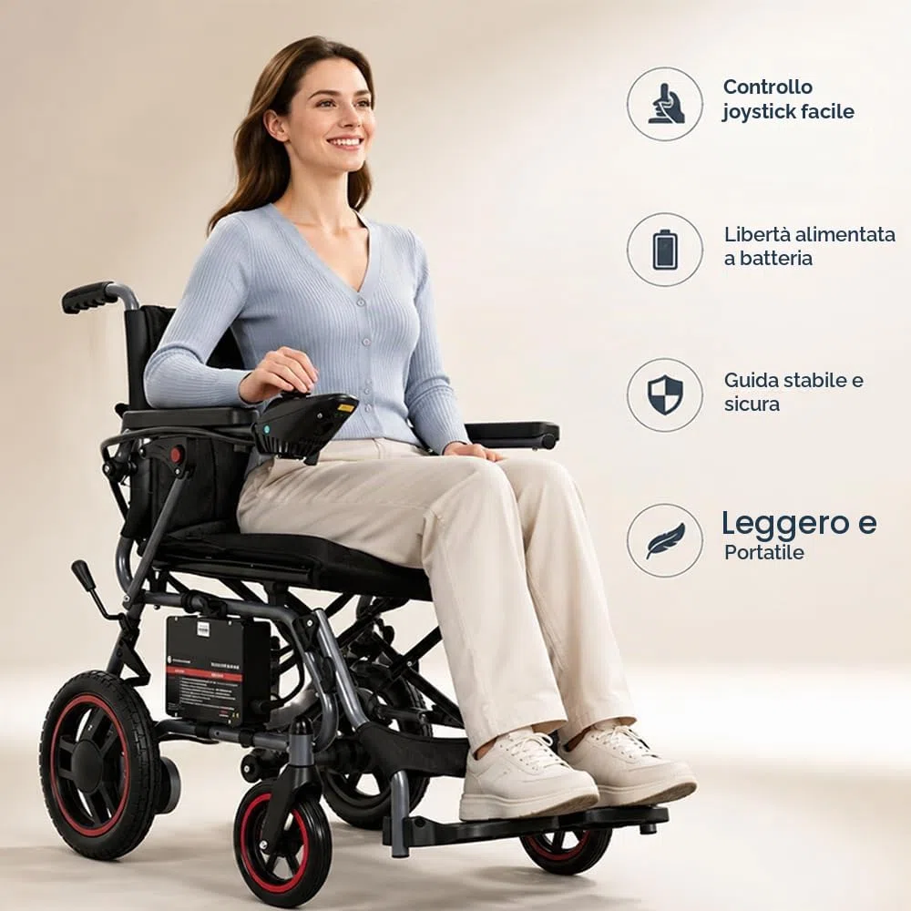 Sedia A Rotelle Elettrica Piegabile Per Adulti,Sedia A Rotelle Elettrica Autonomia 25 KM, Tutto Terreno, Per Anziani, Portata Massima 150 Kg, Colore Nero