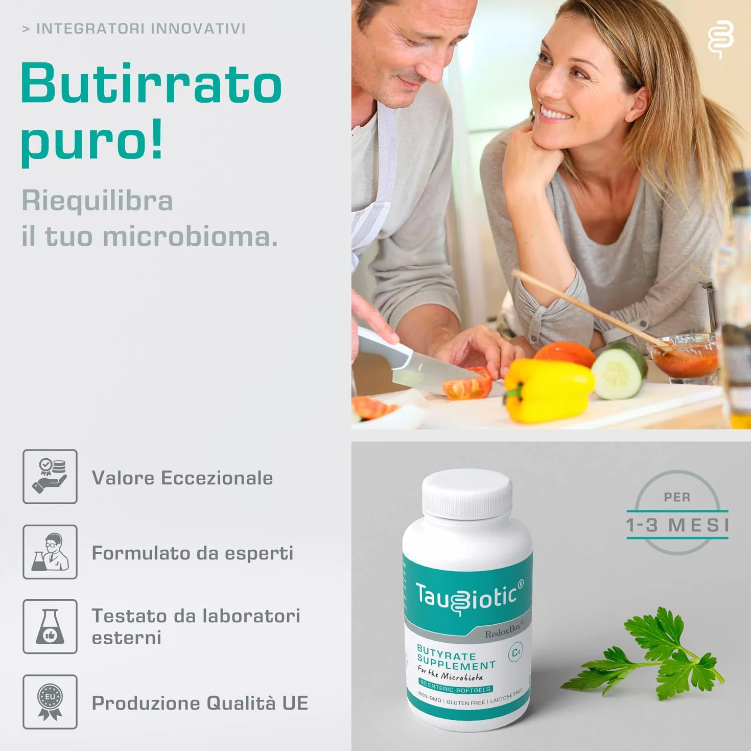 TauBiotic® RedoxBox® Butirrato Integratore 500 mg Tributirrina Microbiota 90 Softgel Gastro-resistenti