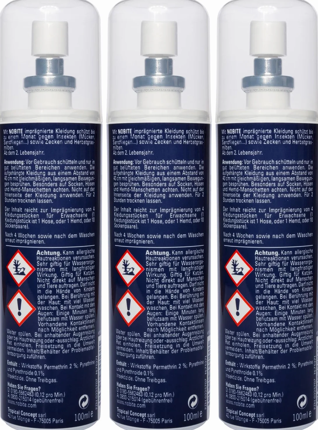NOBITE Spray Abiti Permetrina 3x100ml Repellente Antizanzare per Vestiti